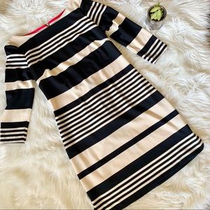 Eliza J Black & Cream Striped 1/2 Sleeve Sheath